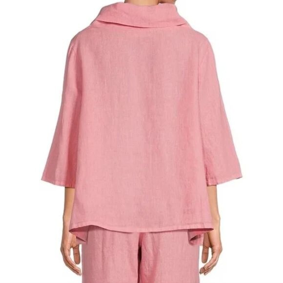 Bryn Walker Etta Shirt Top XXS Oversized Pink LINEN Cowl Neck Elbow Sleeve NEW - Picture 3 of 8